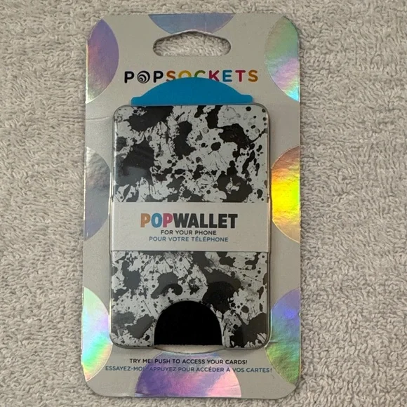 NWT PopSocket PopWallet Black & White Splatter Magnetic Grip Card Phone Holder - Picture 1 of 3